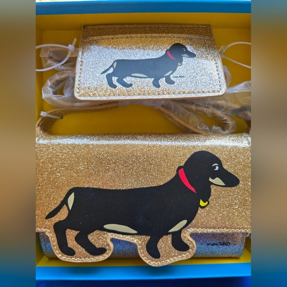 Marc Tetro Handbags - Marc Tetro Dachshund Doxie Gold Glitter Wallet Set